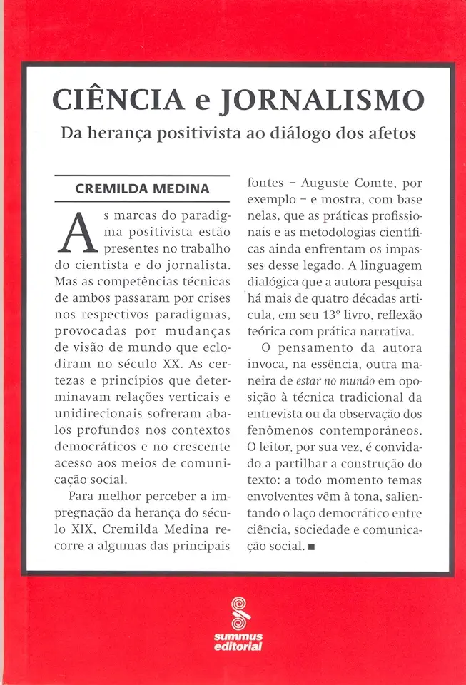 Capa do Livro Ciência e Jornalismo - Da Herança Positivista ao Diálogo dos Afetos - Cremilda Medina