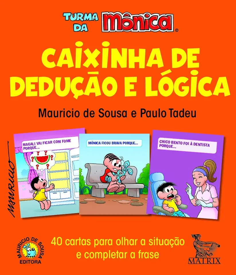 Capa do Livro caixinha de dedução e lógica - 40 cartas para olhar a situação e completar a frase - Mauricio Sousa, Paulo Tadeu