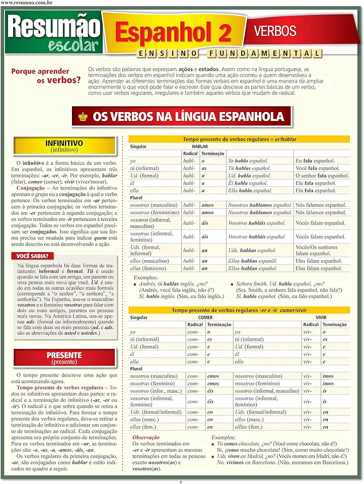 Capa do Livro Resumao Escolar Espanhol 2 Verbos - Cássia Girolamo