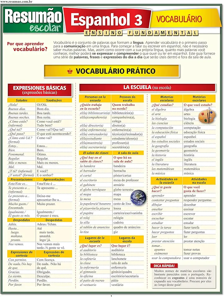 Capa do Livro RESUMAO ESCOLAR - ESPANHOL 3 - VOCABULARIO - BARROS FISCHER E ASSOCIADOS