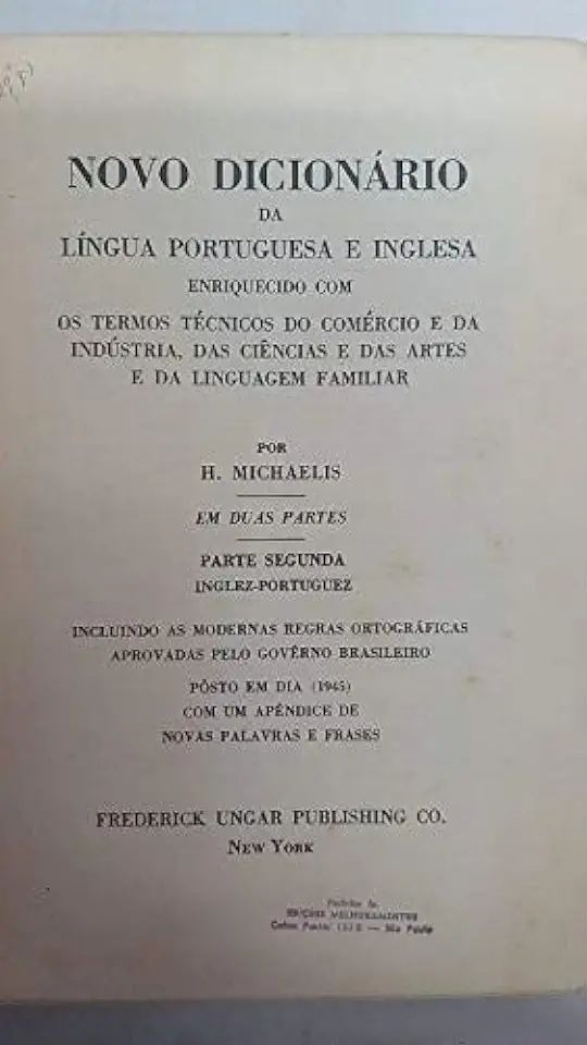 Capa do Livro Novo Dicionário da Língua Portuguesa e Inglesa - H. Michaelis